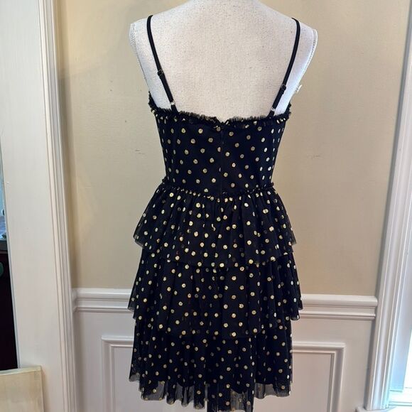 Lulu's Black and Gold Polka Dot Dress - Picture 4 of 7